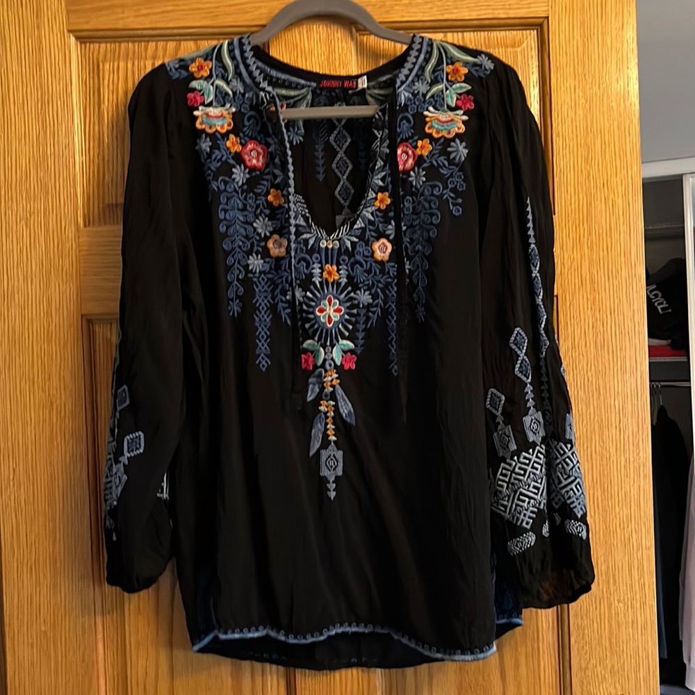 Johnny Was. Size L. Black with embroidery.